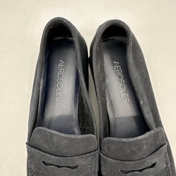 AEROSOLES Black Suede Loafers Flats Shoes Square Toe Womens Size 6 Med NWOT - Picture 4 of 9